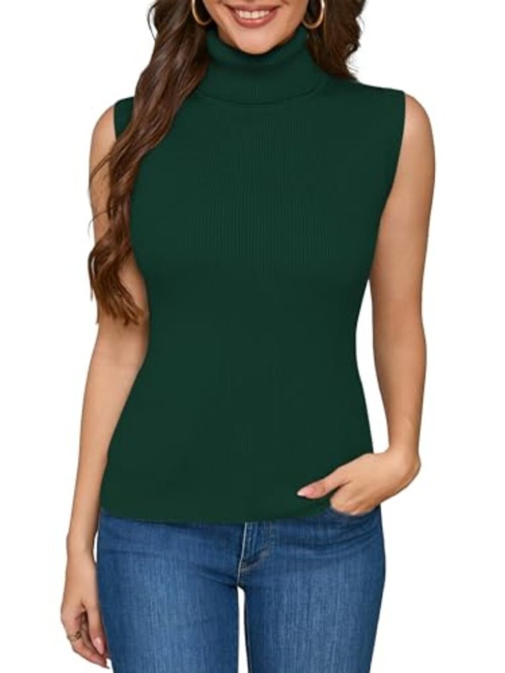 🆕 Sleeveless Turtlenecks for Women Mock Turtle Neck Ribbed Knit Pullover